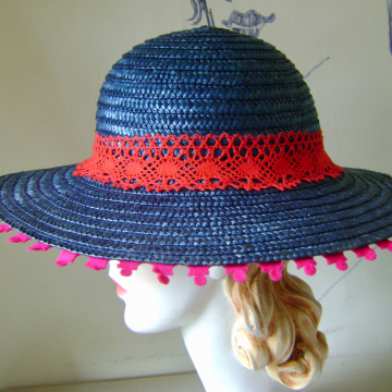 Teal Sunhat with Vintage Trims
