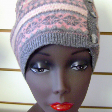 Big Pink and Grey Hat with Buttons