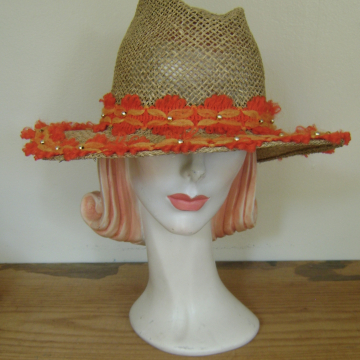 Sunhat with "Gold" Beads and Vintage Trim