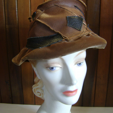 Lil' Brown and Black Pieced Leather Cap
