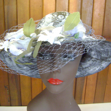 Stenciled Sunhat with Flower Veil