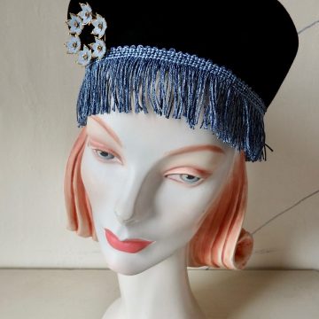 Soft Pillbox with Fringe and a Ring of Flowers