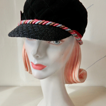 Brimmed Cap with Rope Trim and Face Pin
