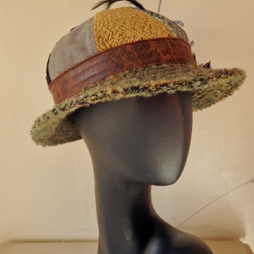 Nubbly Brimmed Dome Hat with Feathers