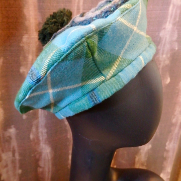 Plaid Tam with Lines and a PomPom