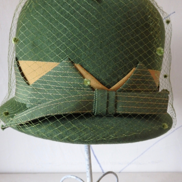 Moss Green Hat with Trim and Dotted Netting