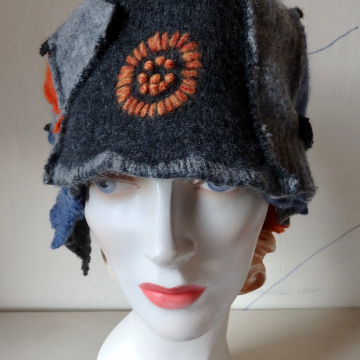 Pieced Multi Colored Hat with Button