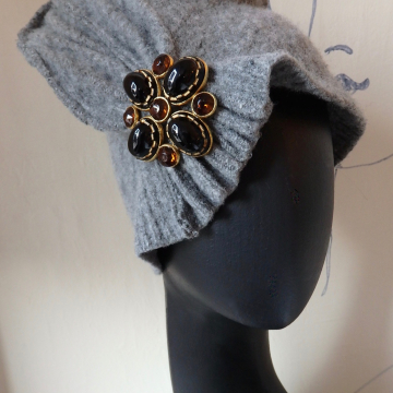 Tall, Pleated, with Big Vintage Brooch